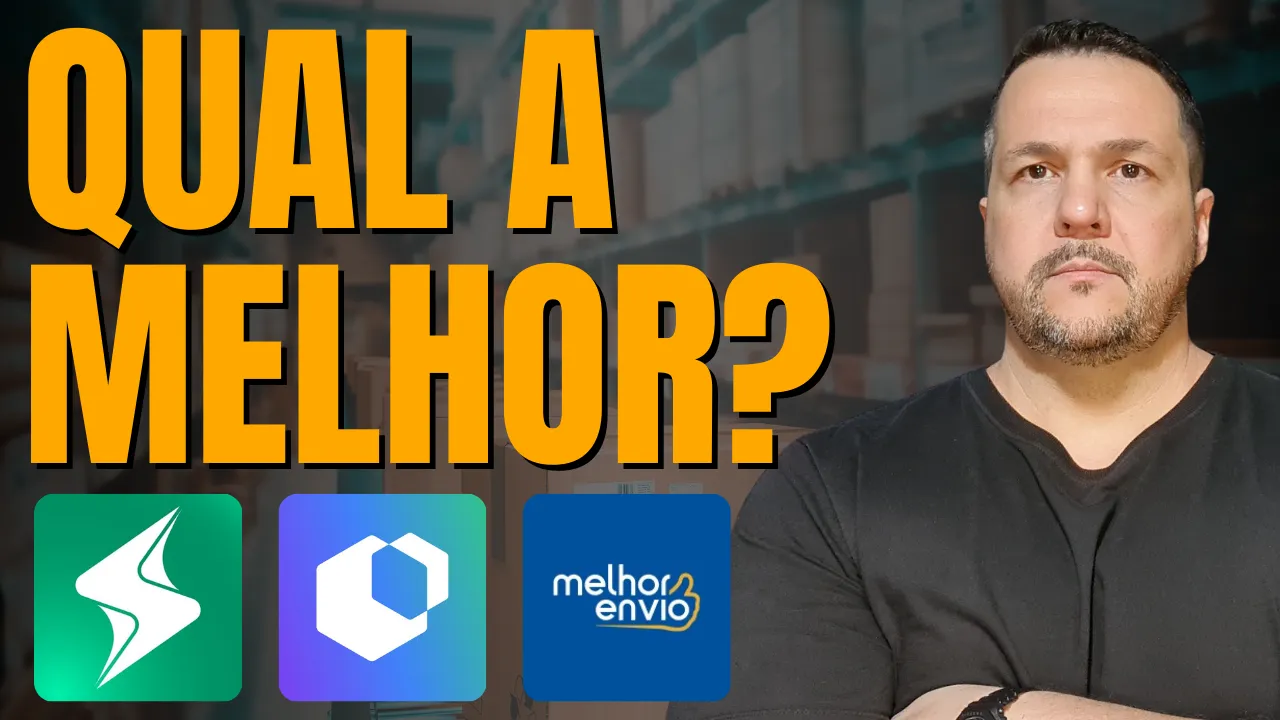 comparativo visual mostrando os logotipos do Melhor Envio Frenet Superfrete lado a lado com ícones de caminhão de entrega